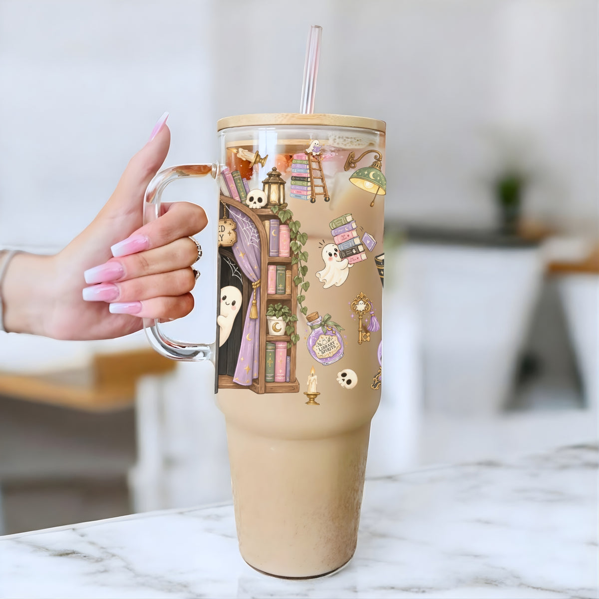 Haunted Library Glass Cup