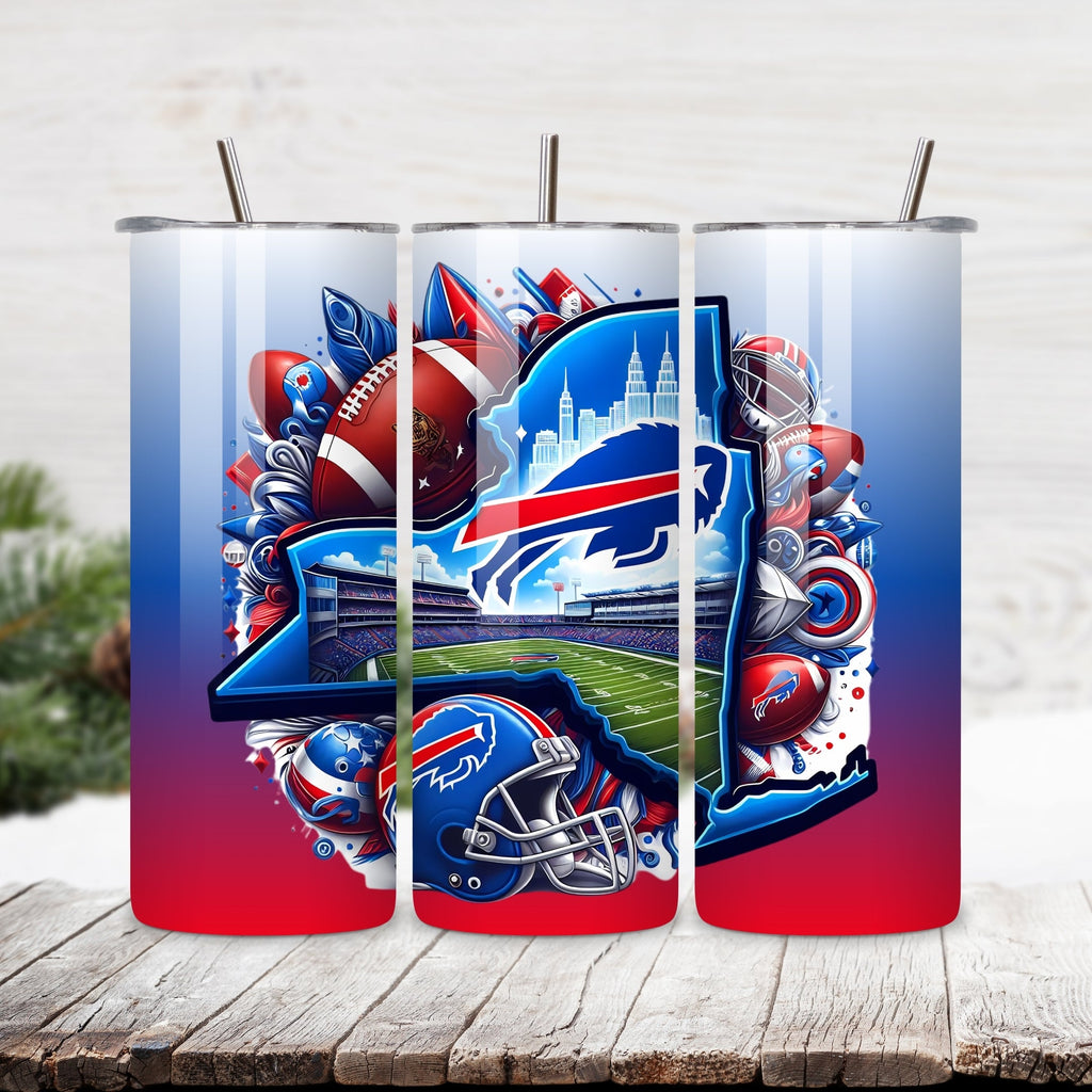 Buffalo Bills Home Turf 20oz Stainless Steel Tumbler with Lid and Straw – New York Skyline & Highmark Stadium