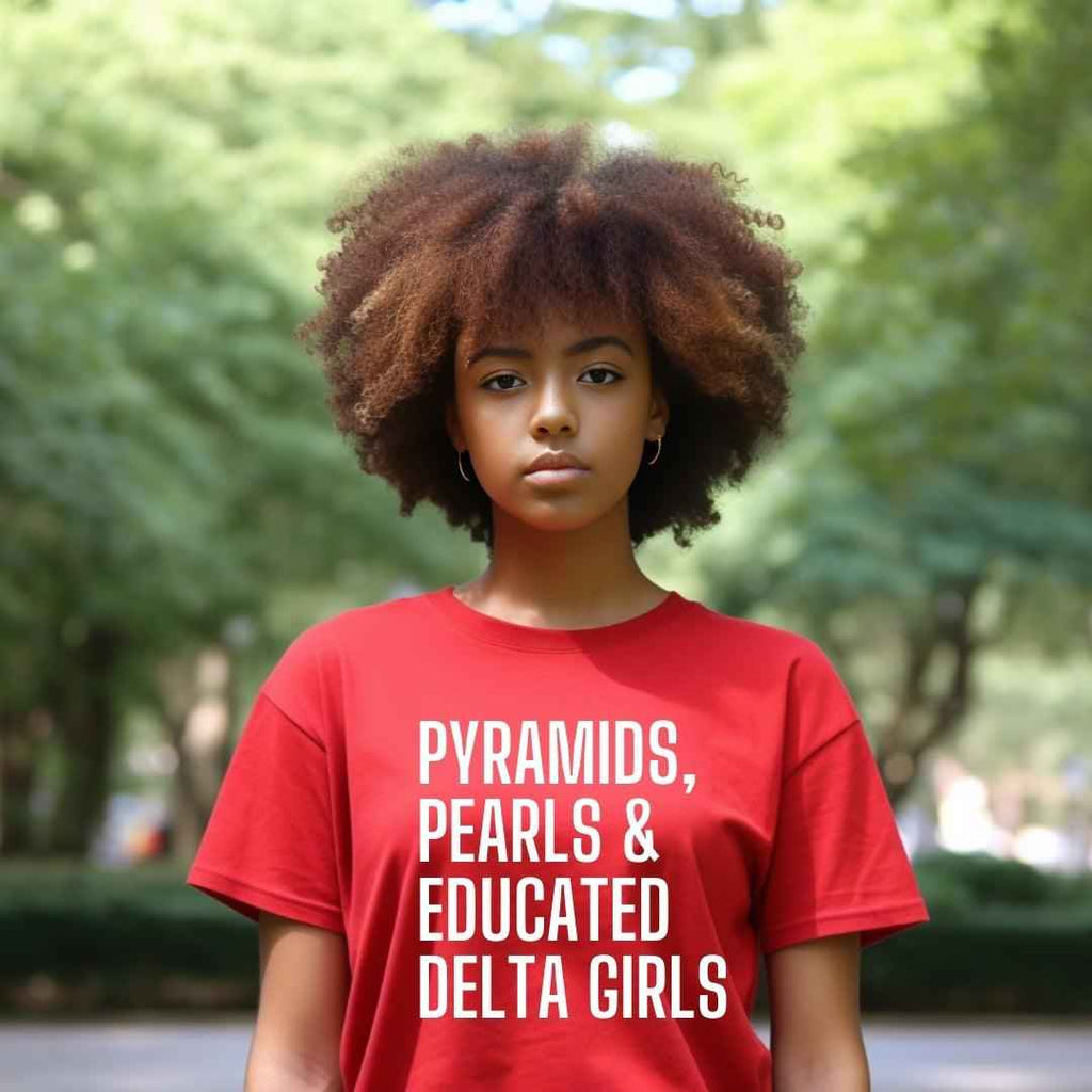 Pyramids + Pearls Unisex Sorority Tee • Crew Neck Red T-Shirt