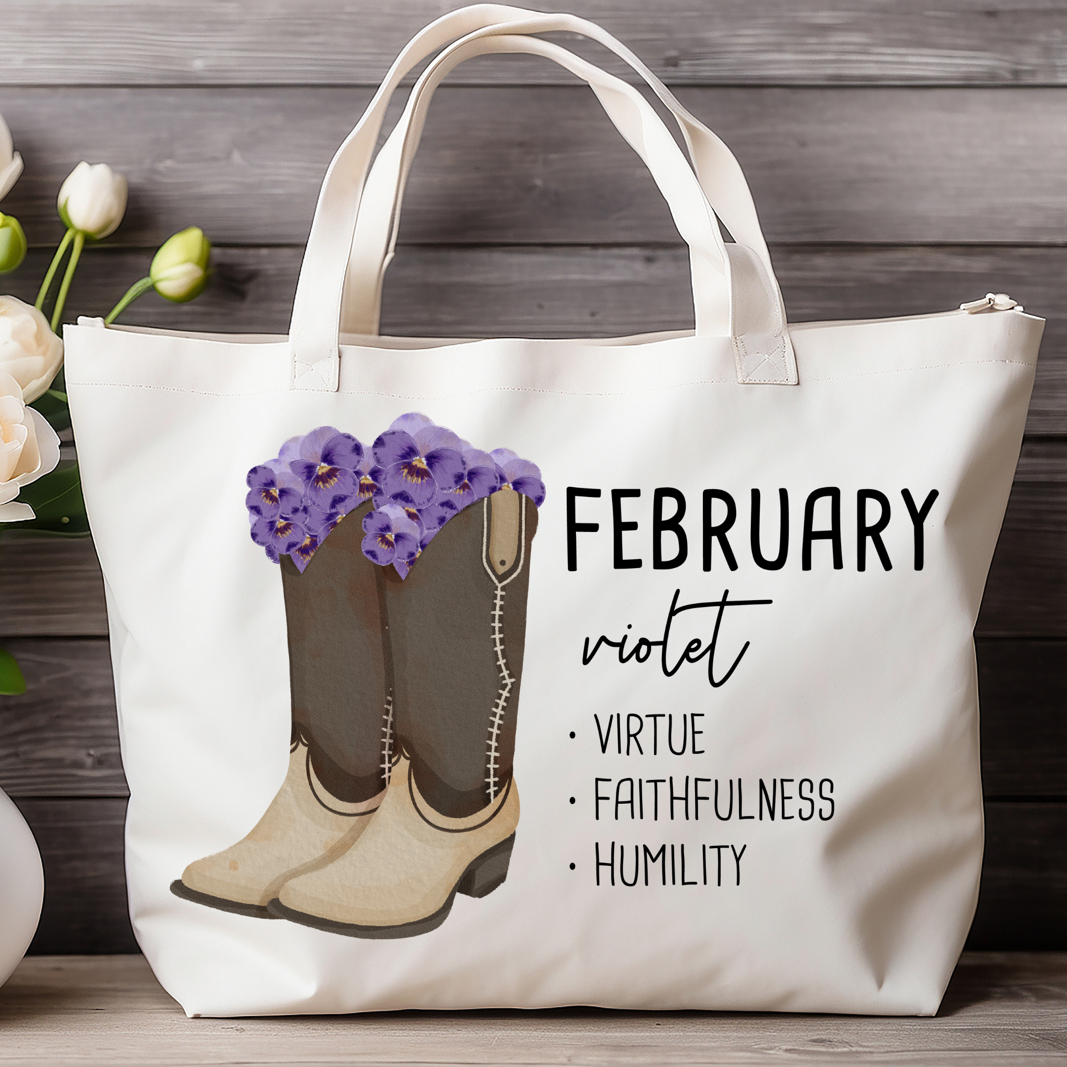 February Bloom & Boot Tote Bag Tote Bag