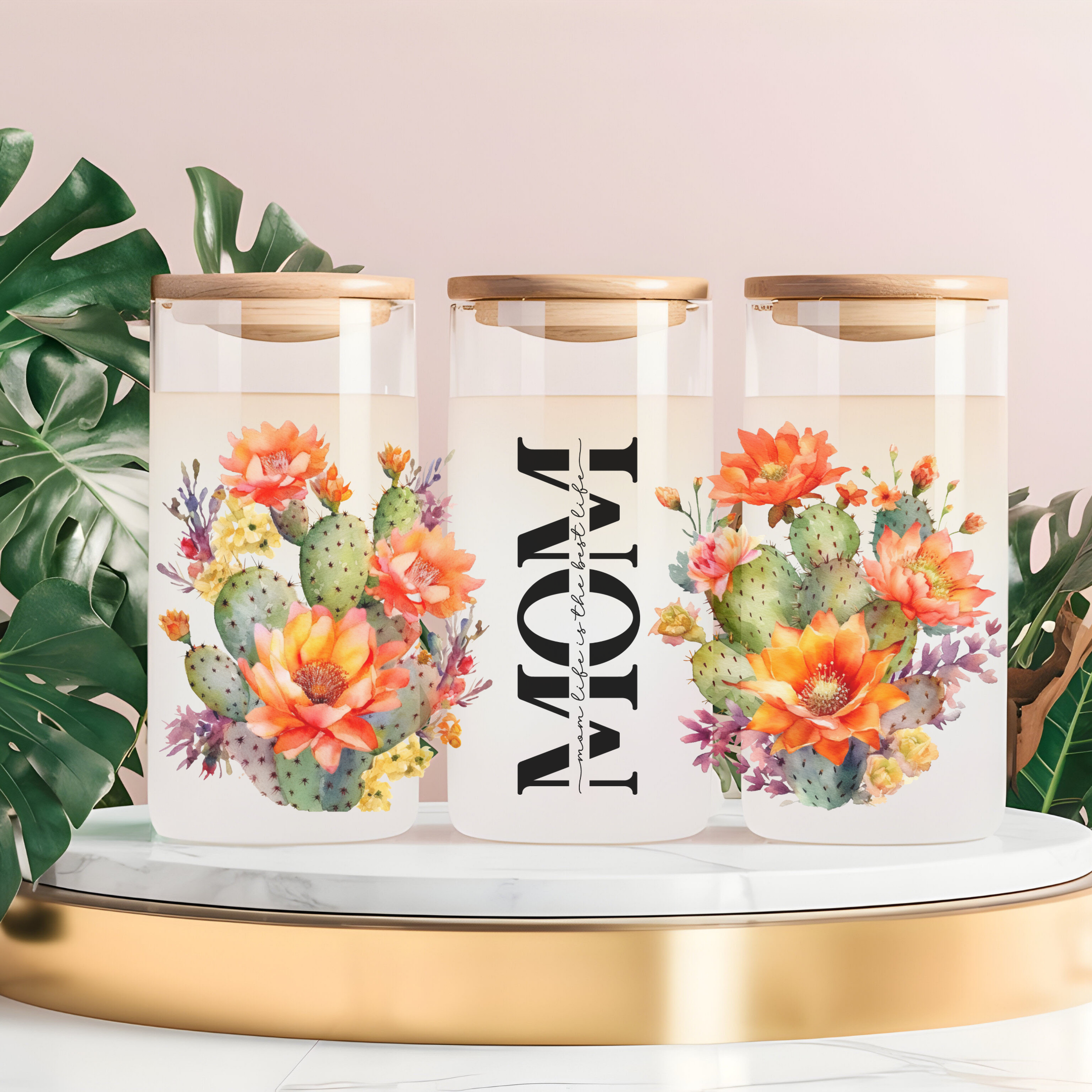 MOM Desert Bloom – Southwest Floral Glass Can Cup (16oz) Glass Can Tumbler