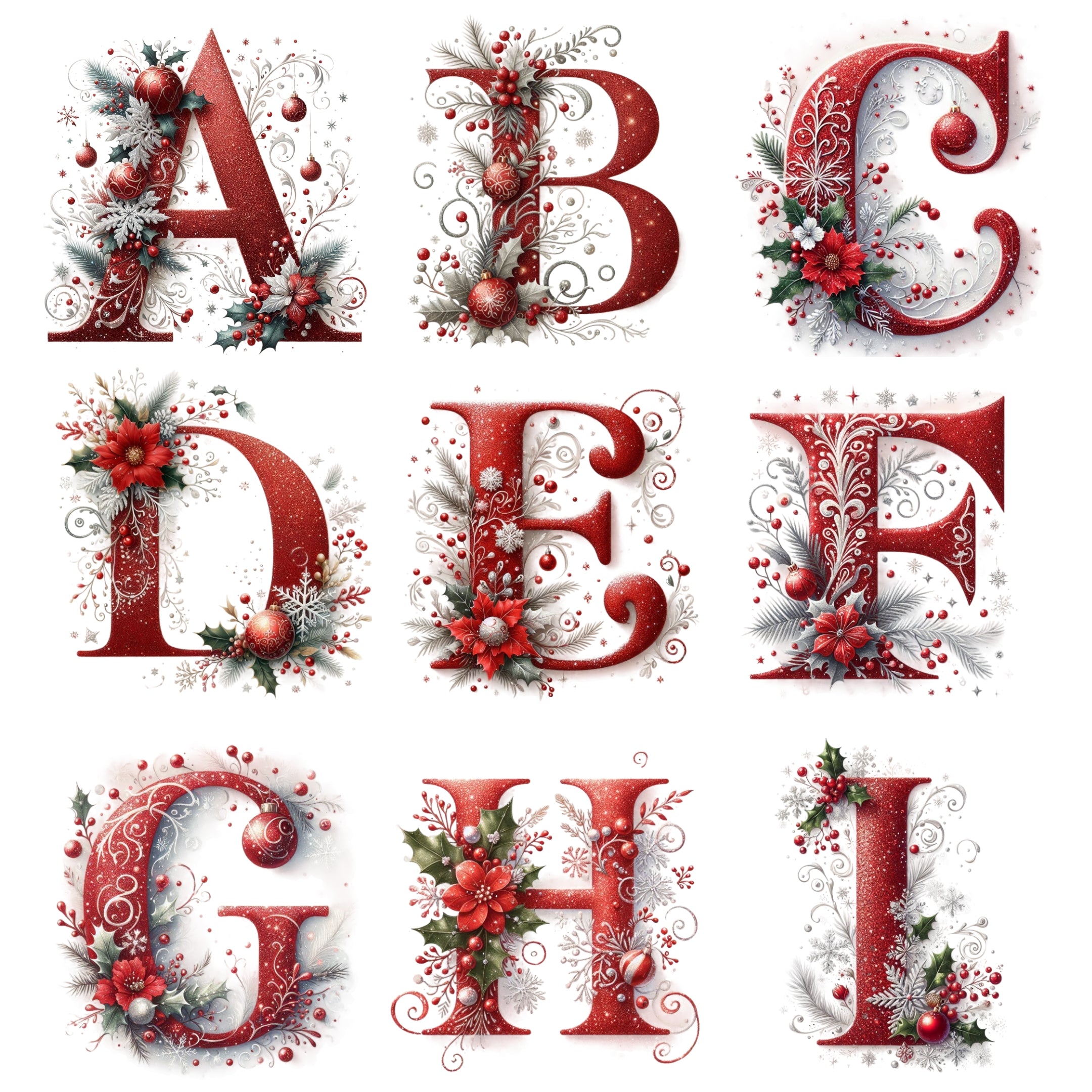 Personalized Initial Christmas Glass Cup with Lid and Straw