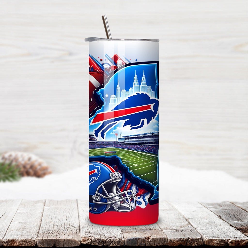 Buffalo Bills Home Turf 20oz Stainless Steel Tumbler with Lid and Straw – New York Skyline & Highmark Stadium