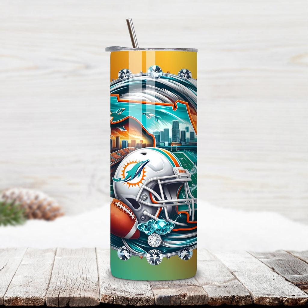 Miami Dolphins Home Turf 20oz Stainless Steel Tumbler with Lid and Straw – Florida Skyline & Hard Rock Stadium
