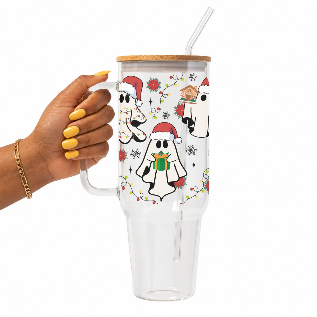 Santa Ghosts Glass Cup