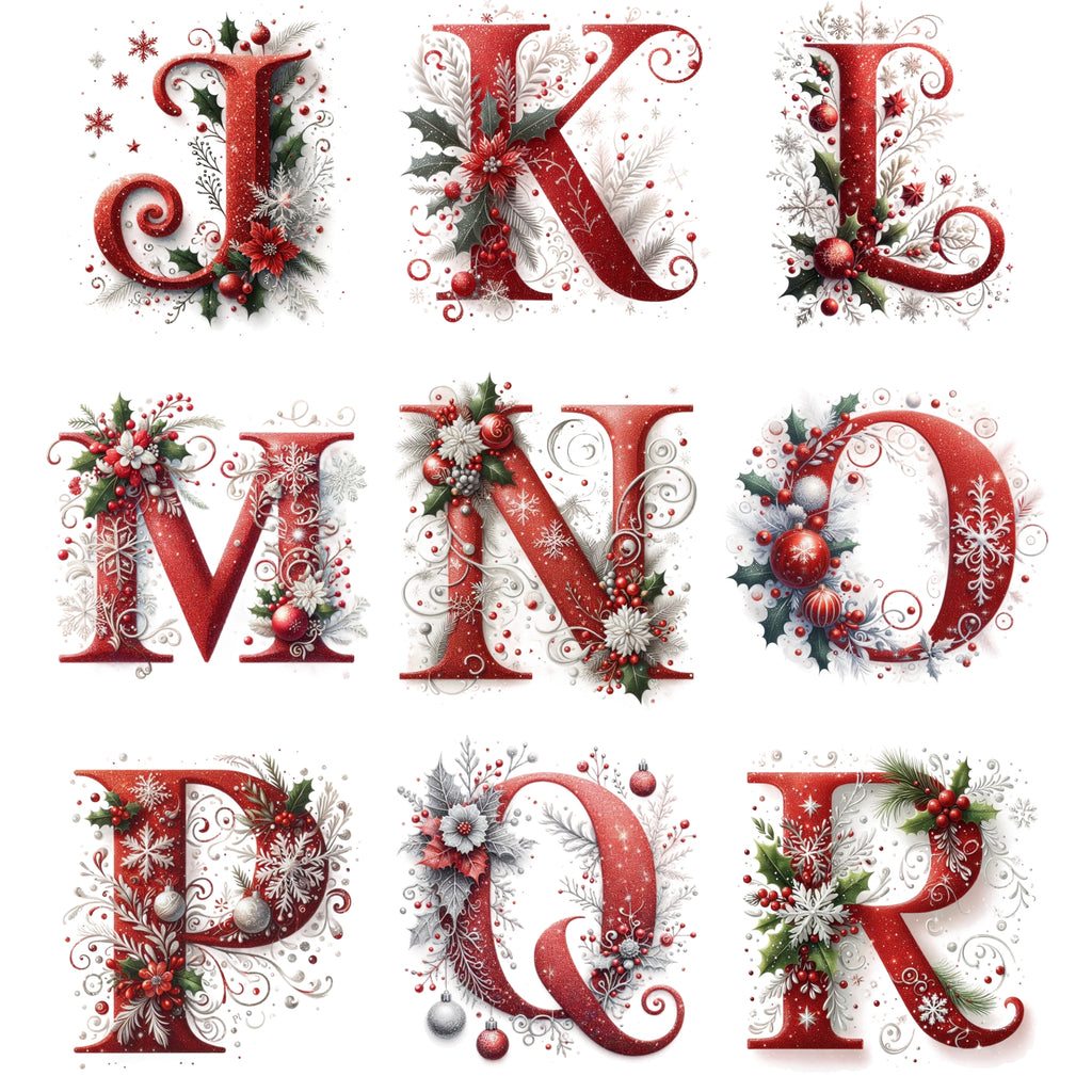 Personalized Initial Christmas Glass Cup with Lid and Straw