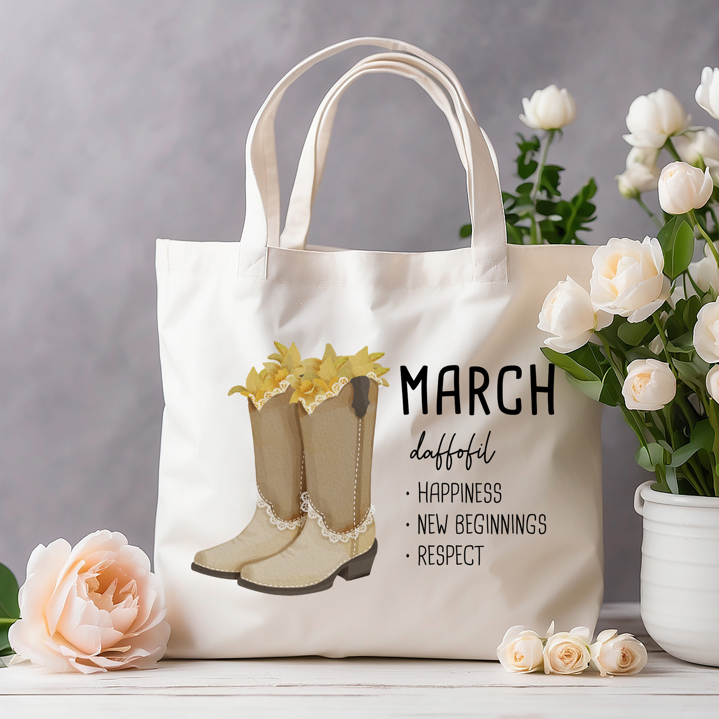 March Bloom & Boot Tote Bag