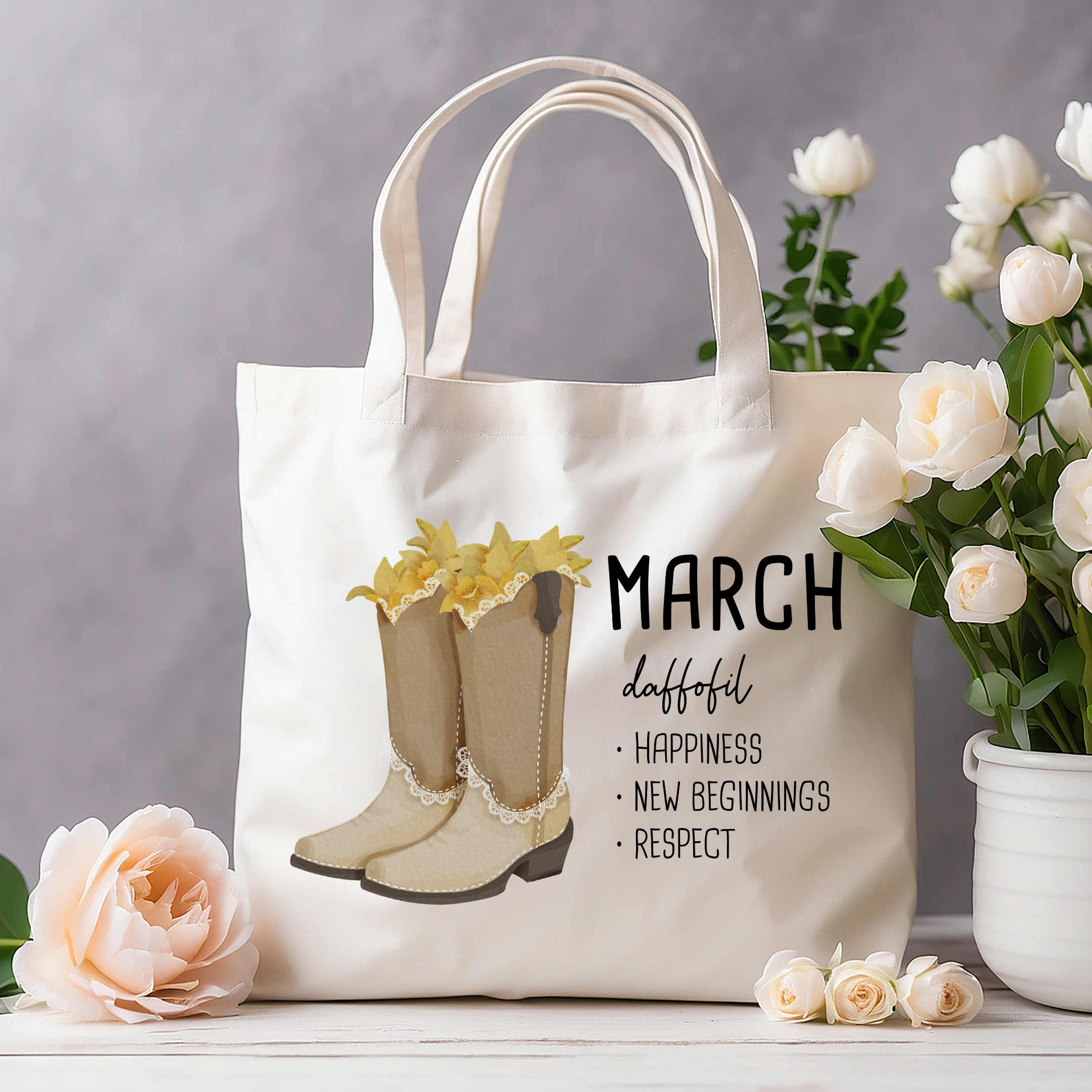 March Bloom & Boot Tote Bag Tote Bag