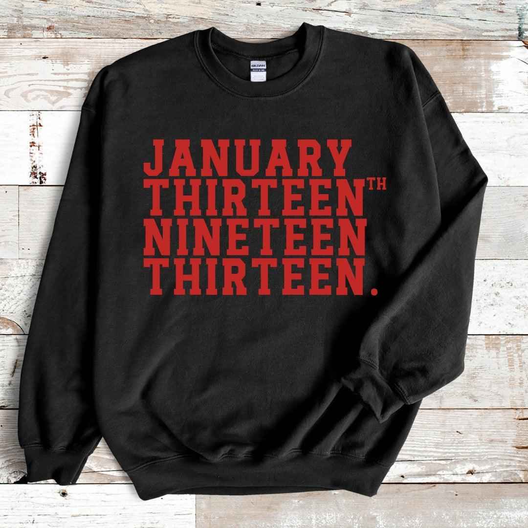 Vintage January Thirteenth Crewneck Pullover Sweatshirt Black Sweater