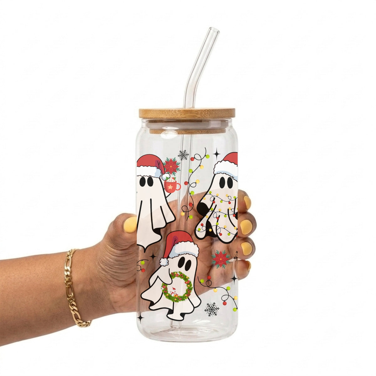 Santa Ghosts Glass Cup