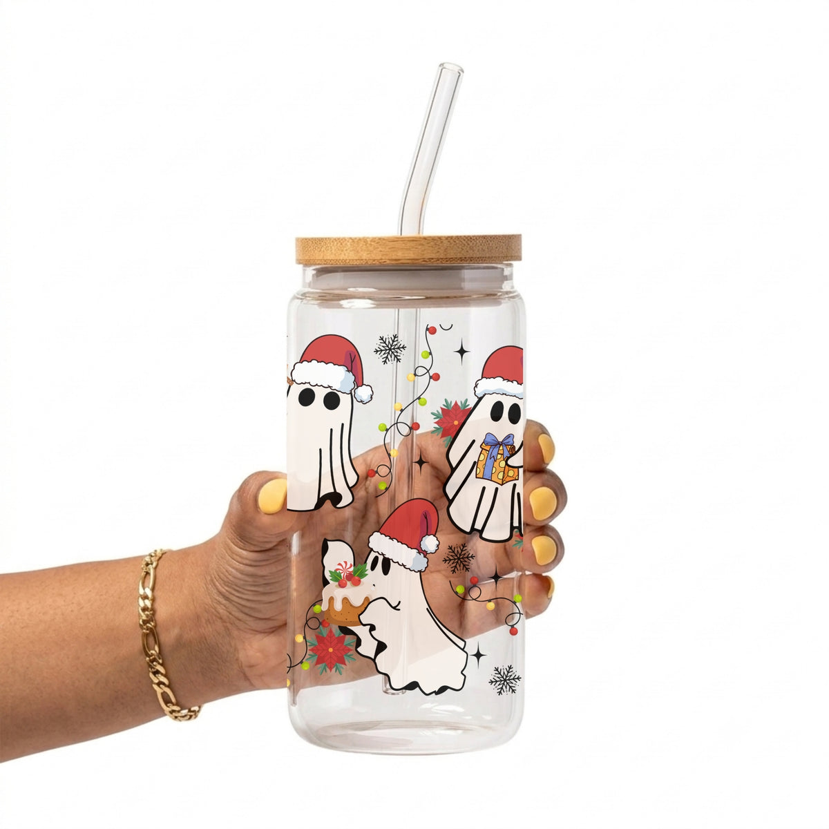 Santa Ghosts Glass Cup