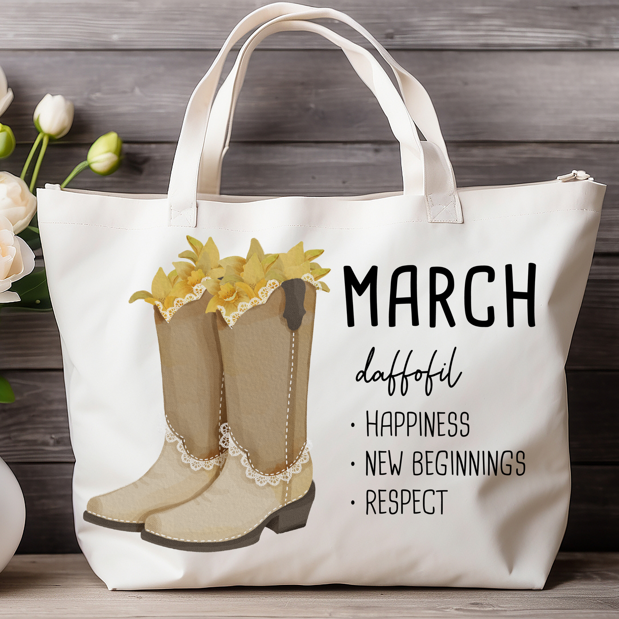 March Bloom & Boot Tote Bag Tote Bag