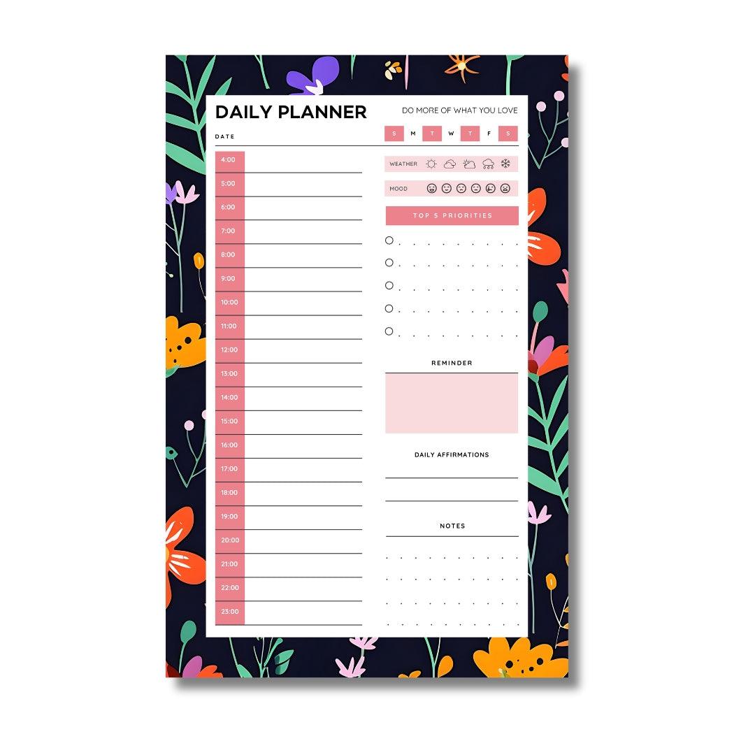 Black Flora Desktop Daily Planner • 6 x 9"