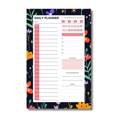 Black Flora Desktop Daily Planner • 6 x 9"