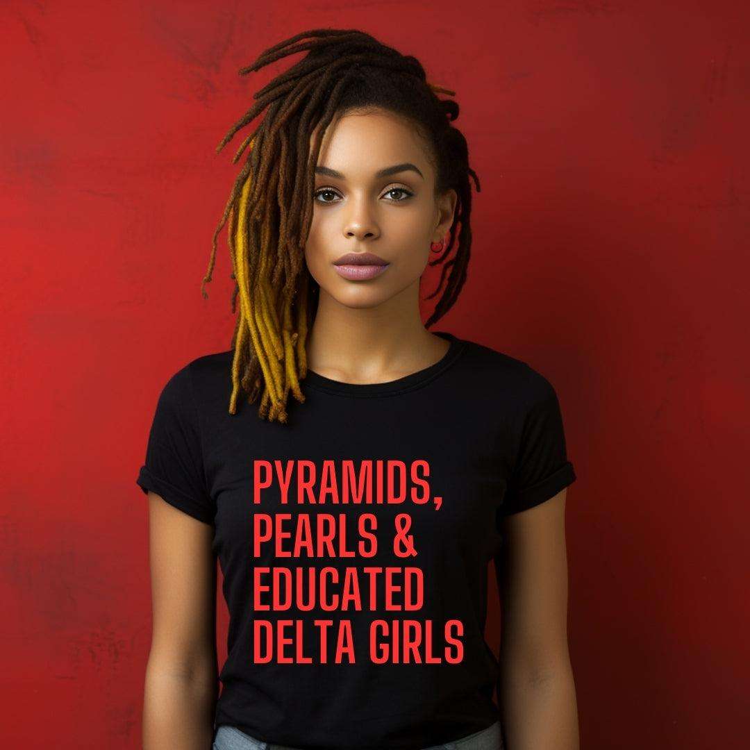 Pyramids + Pearls Unisex Sorority Tee • Crew Neck Black T-Shirt