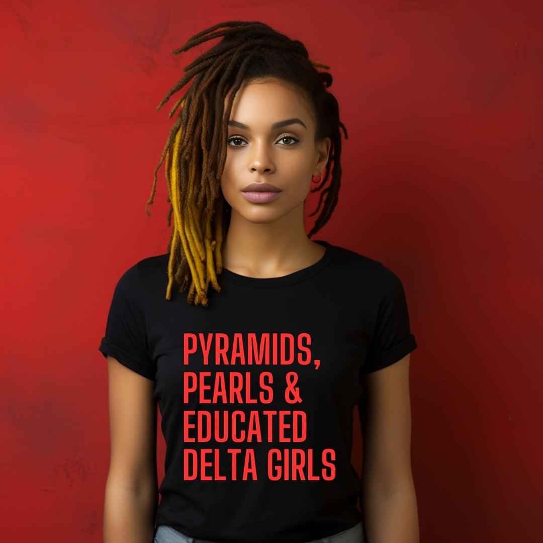Pyramids + Pearls Unisex Sorority Tee • Crew Neck Black T-Shirt