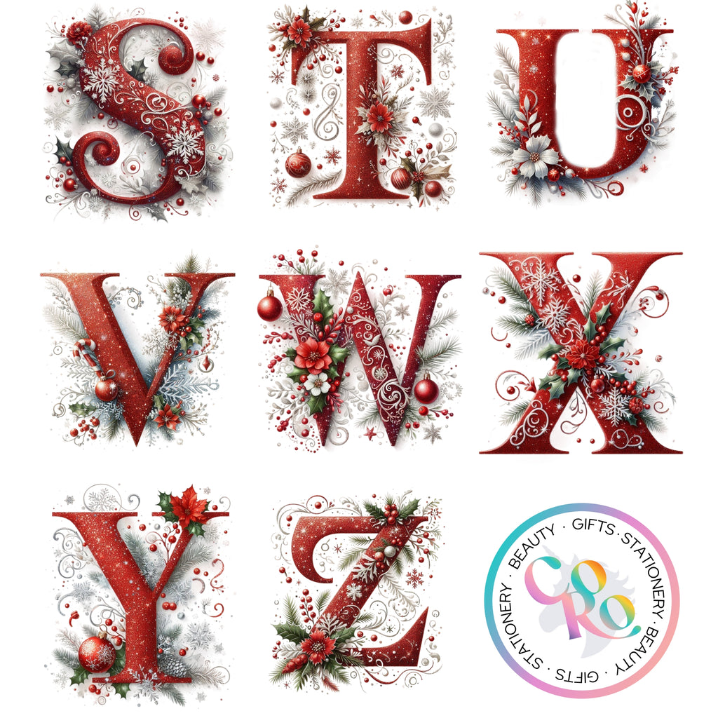 Personalized Initial Christmas Glass Cup with Lid and Straw