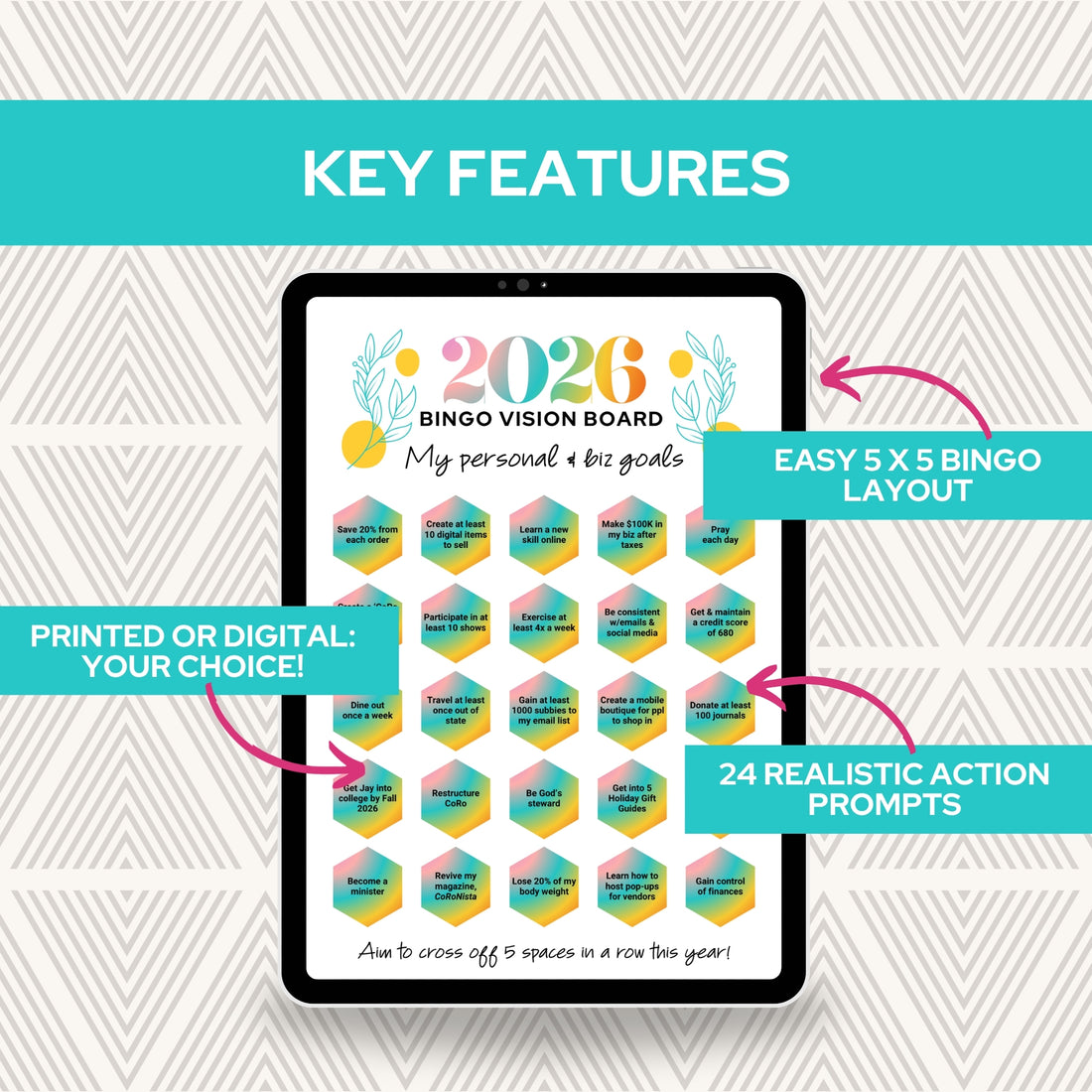 2027 Financial Goals Bingo Vision Board Card