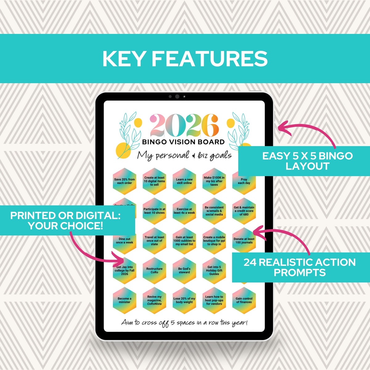 2027 Financial Goals Bingo Vision Board Card