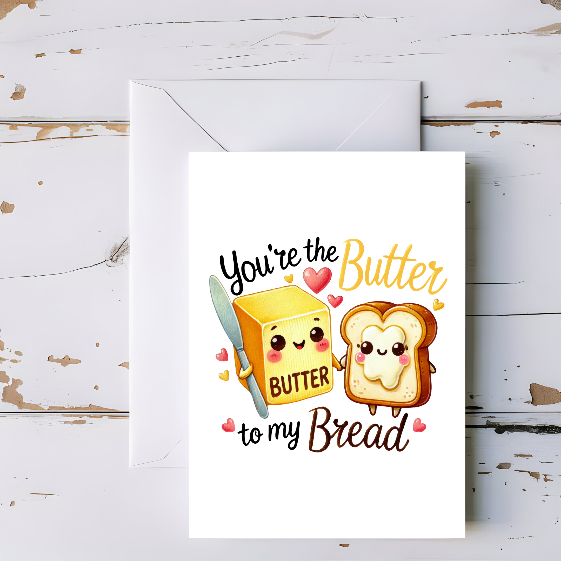Butter and Bread Greeting Card – Cozy Comfort Food Pun Card, Blank Inside Greeting Card