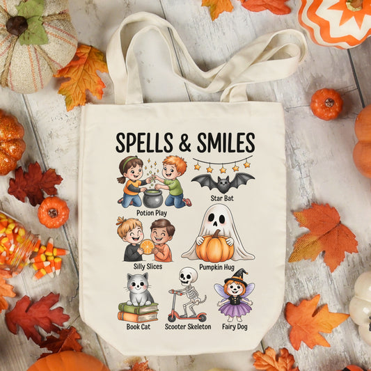 Spells & Smiles Tote Bag | Magical Halloween Tote Tote Bag