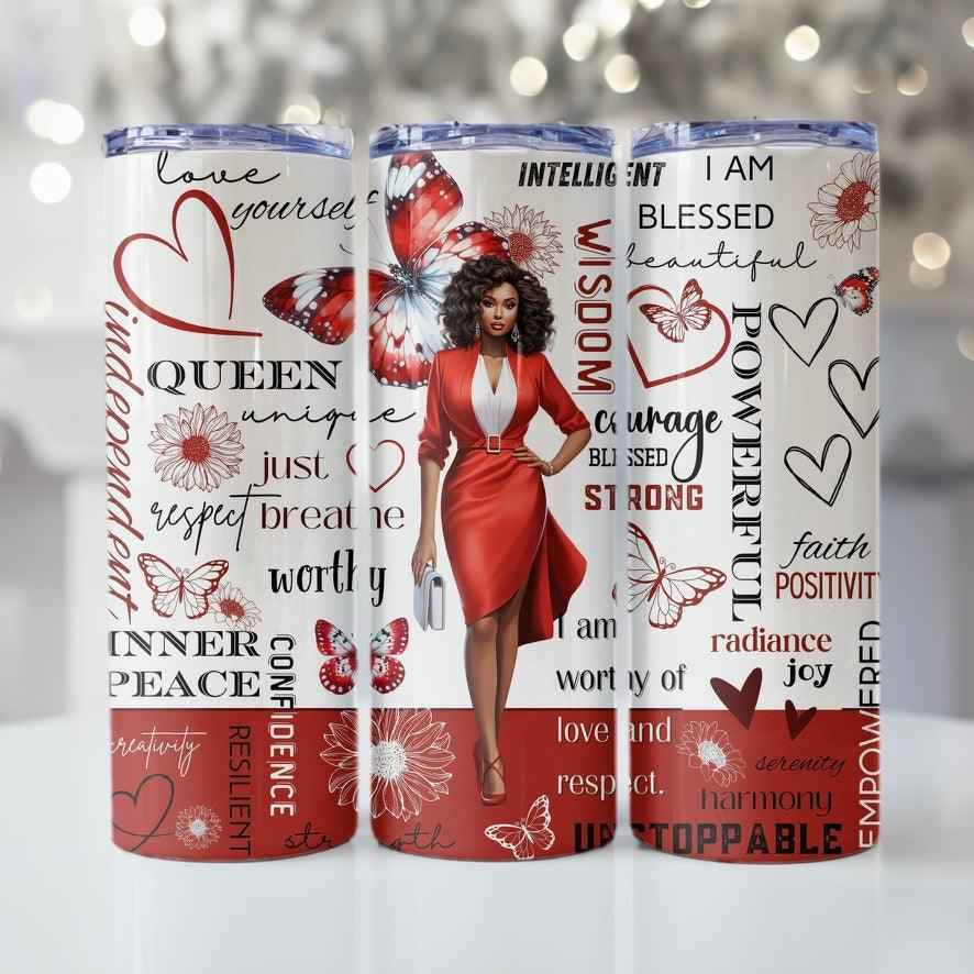 Inspirational Black Woman Skinny Tumbler • Red • 20 oz Stainless Steel Tumbler