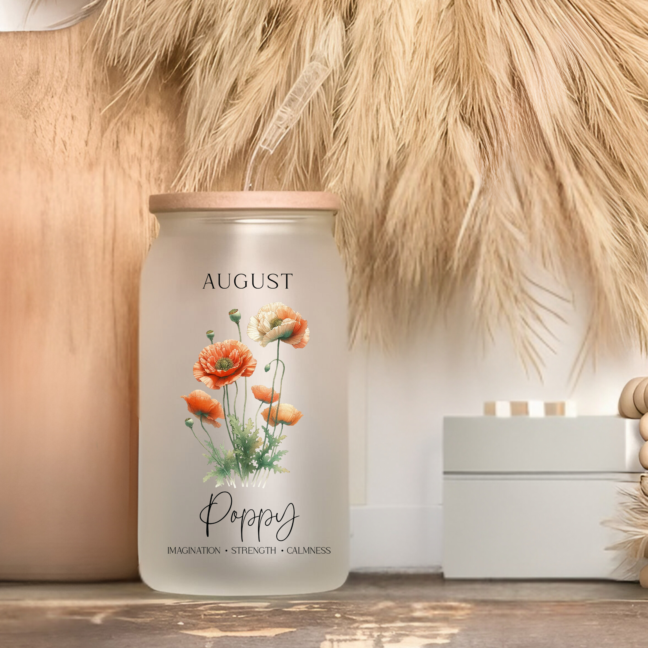 August Birth Flower Affirmation Glass Cup Glass Can Tumbler
