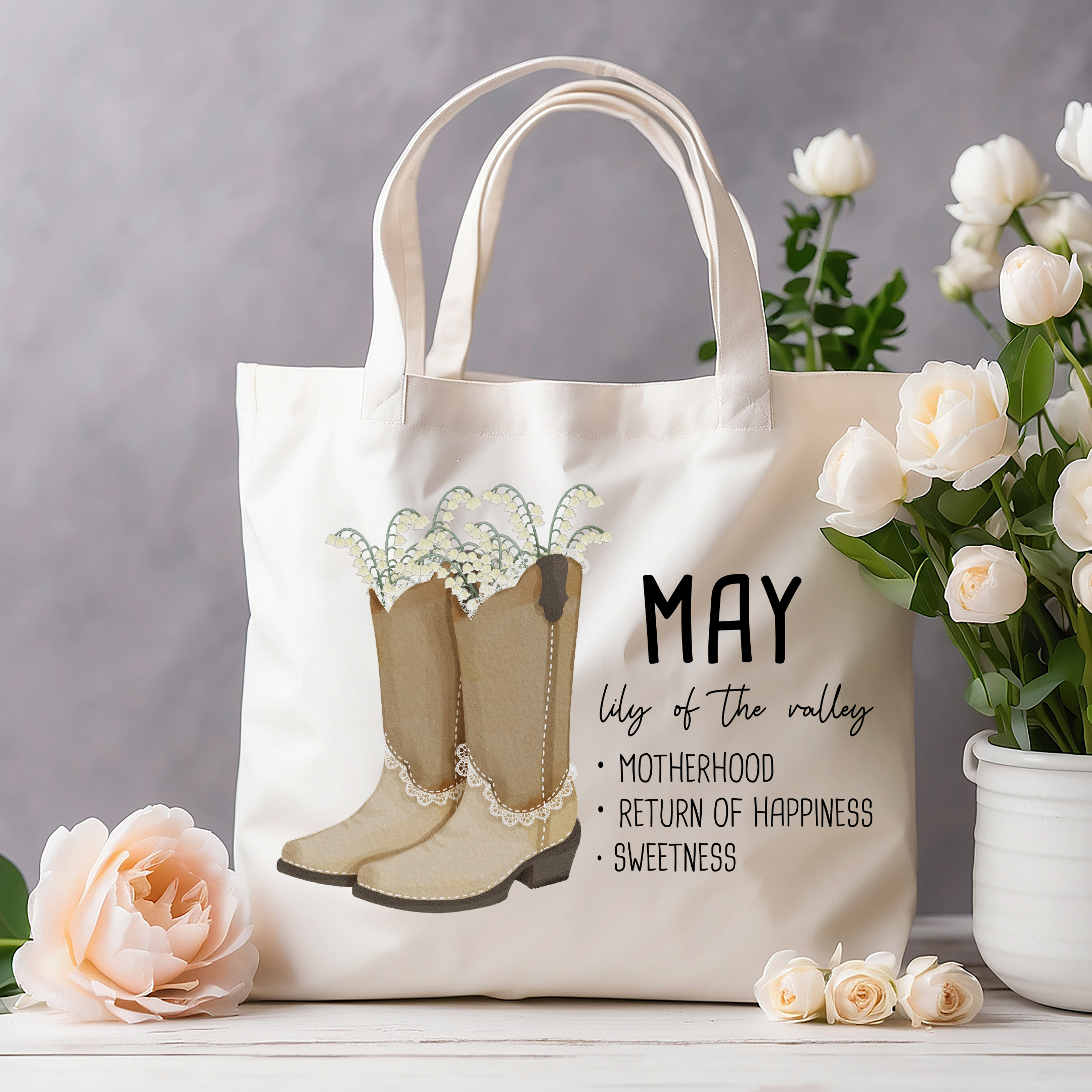 May Bloom & Boot Tote Bag Tote Bag