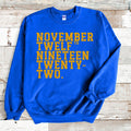 Vintage November Twelfth Crewneck Pullover Sweatshirt Blue Sweater