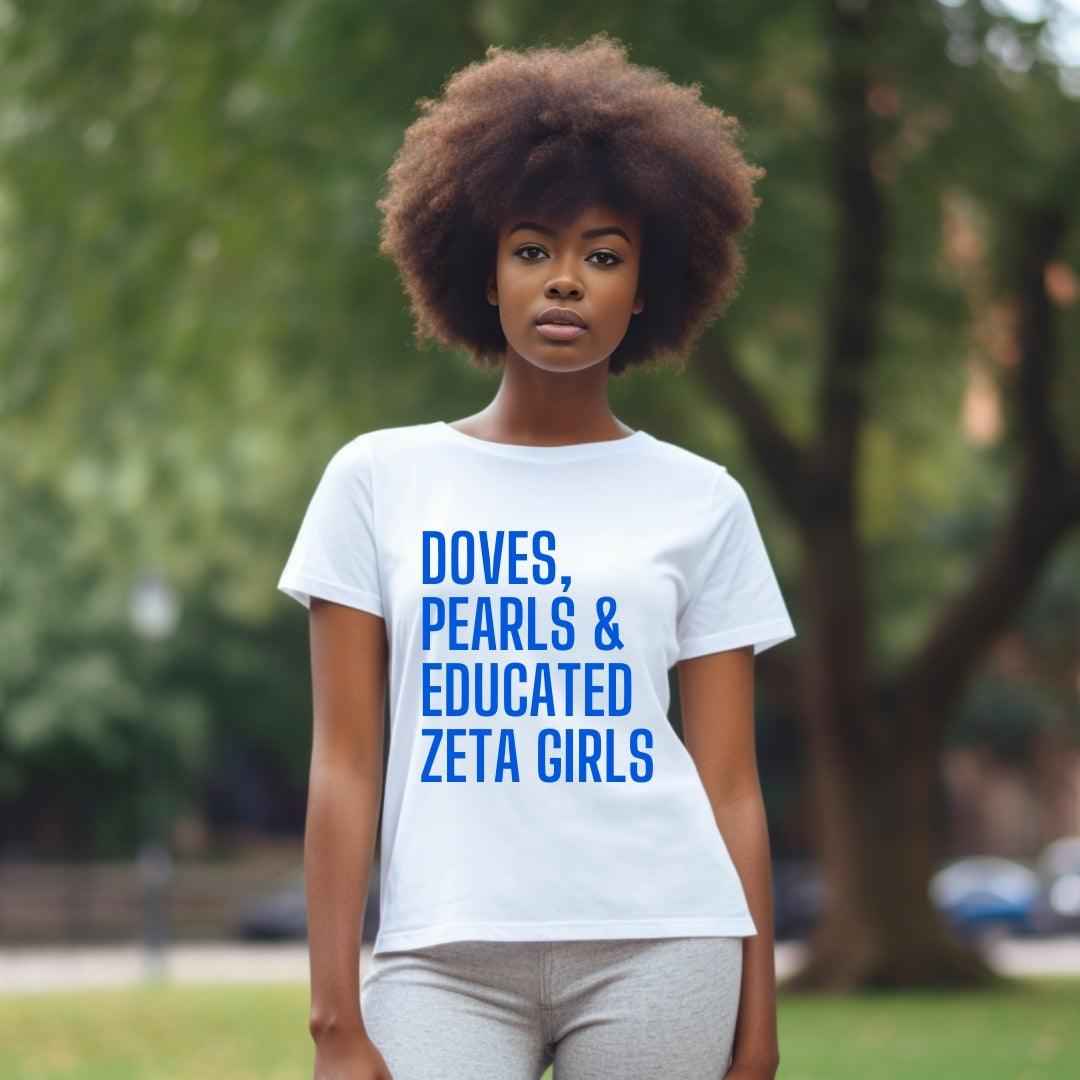 Doves + Pearls Unisex Sorority Tee • Crew Neck White T-Shirt
