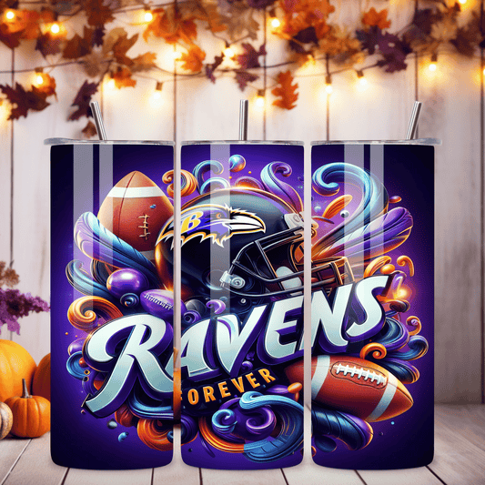 Ravens Forever Skinny Tumbler • 20 oz Stainless Steel • Drinkware