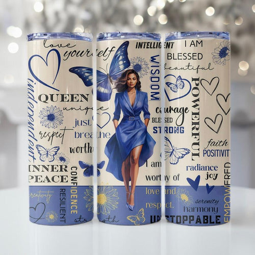 Inspirational Black Woman Skinny Tumbler • Blue • 20 oz Stainless Steel Tumbler