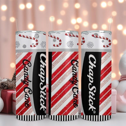 Candy Cane ChapStick Skinny Tumbler • 20 oz Stainless Steel • Drinkware