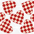 Red and beige checkered hearts on a white background