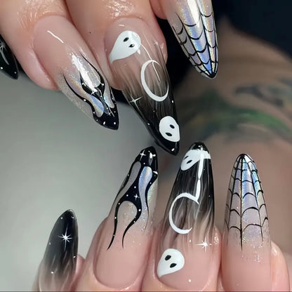 Webbed Allure • Black and White Nails • Press-on Nails