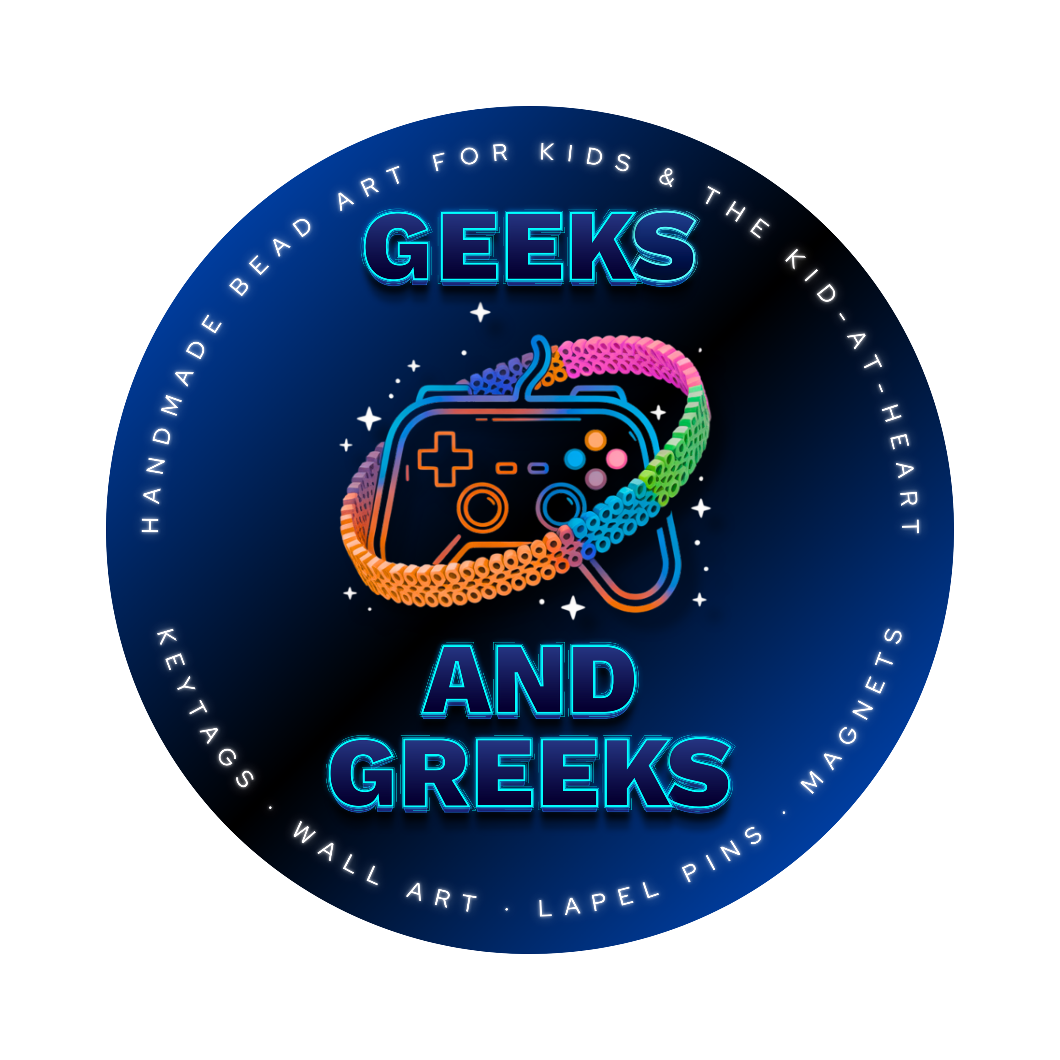 Circular logo for 'Geeks and Greeks' with a colorful gaming controller design on a blue background.