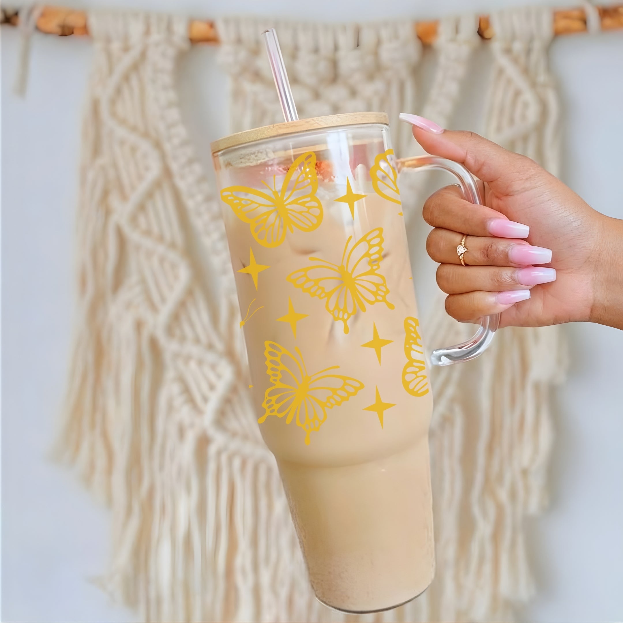 Butterfly Garden 40oz Glass Tumbler With Lid and Straw