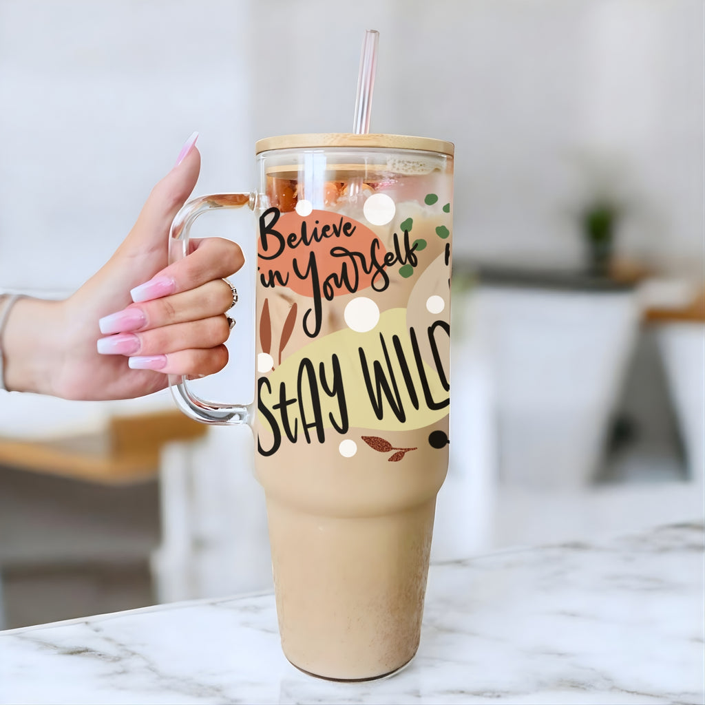 Stay Wild 40oz Glass Tumbler With Lid and Straw
