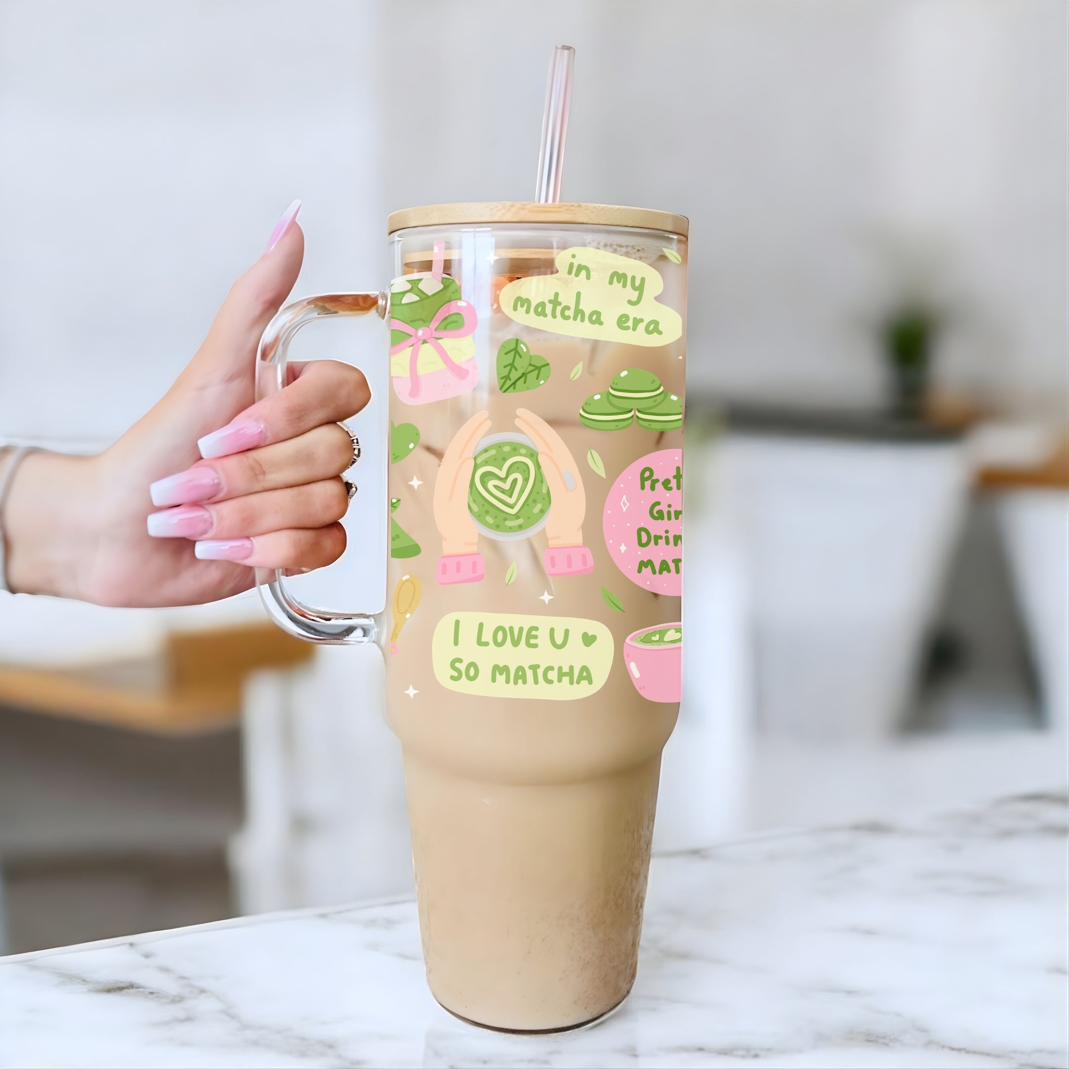 Matcha Era 40oz Glass Tumbler With Lid and Straw