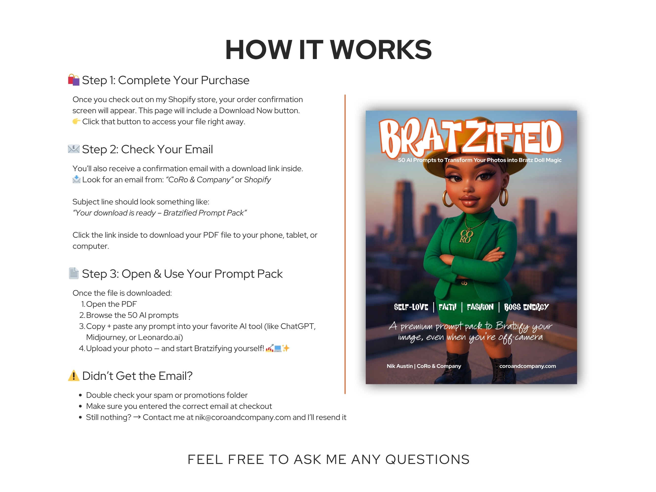 Bratzified AI Prompt Pack: 50 Bratz-Style Photo Prompts Digital Goods