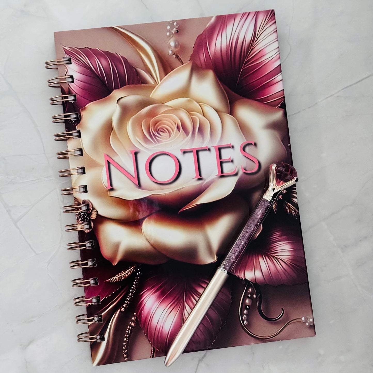 Pearl Petals – Vintage Rose Gold Notebook