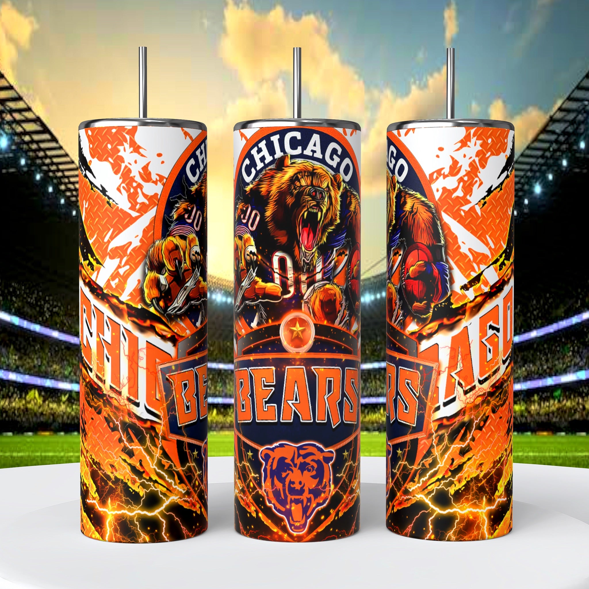 Chicago Bears Skinny Tumbler • 20 oz Stainless Steel • Drinkware