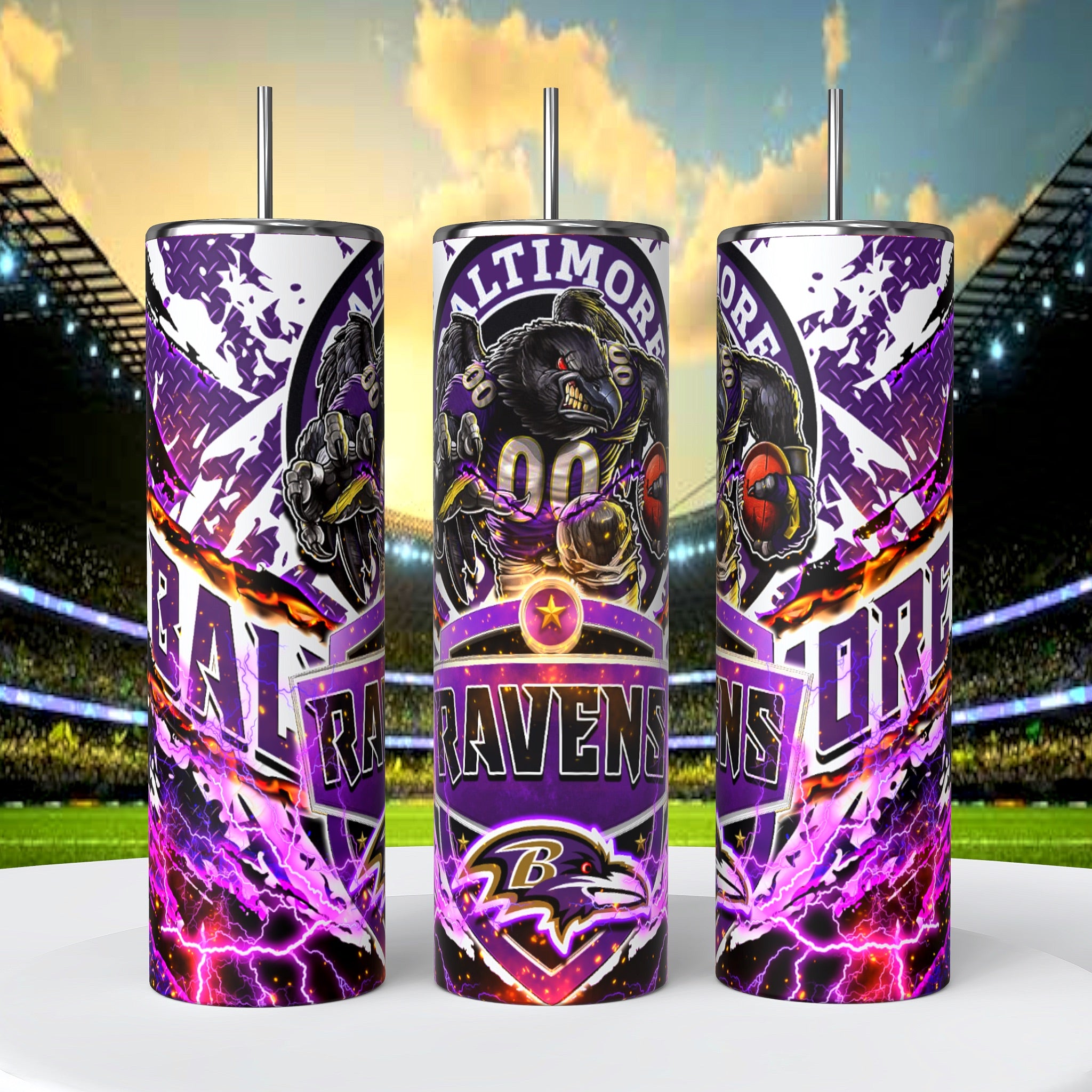 Baltimore Ravens Skinny Tumbler • 20 oz Stainless Steel • Drinkware