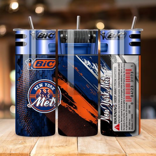 New York Mets Skinny Tumbler sitting on a table