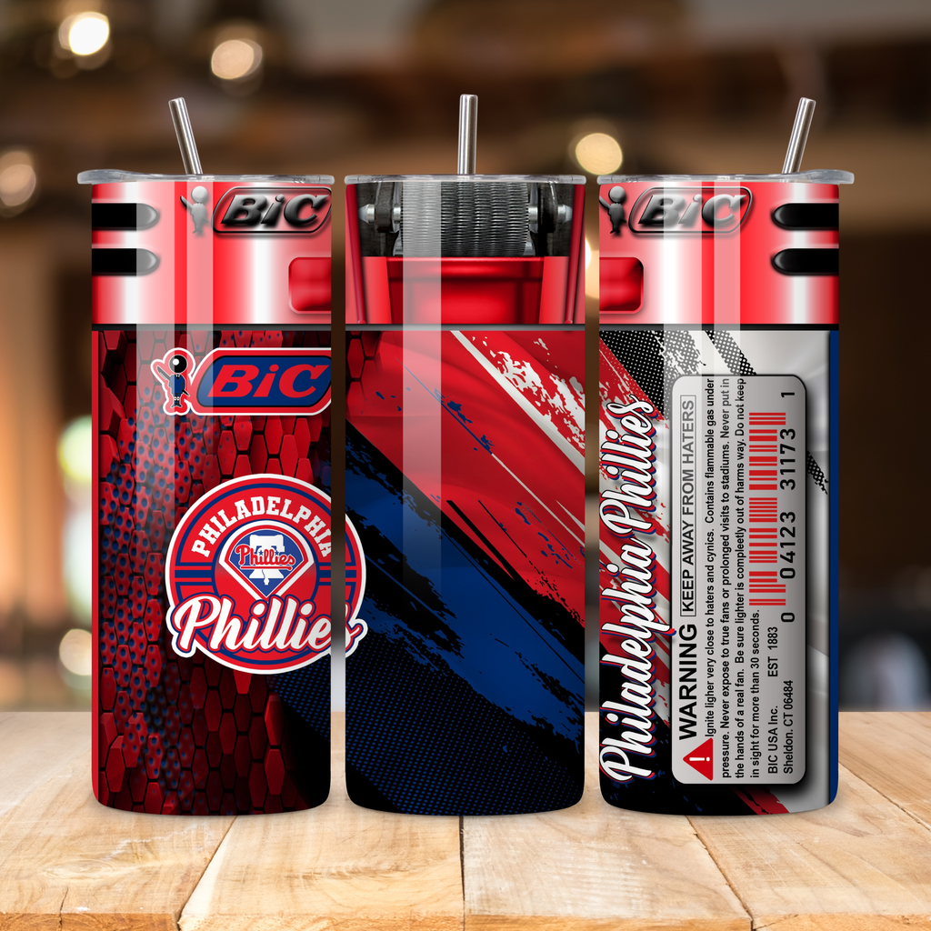Philadelphia Phillies Skinny Tumbler 20 oz • Baseball Fan Gift Tumbler