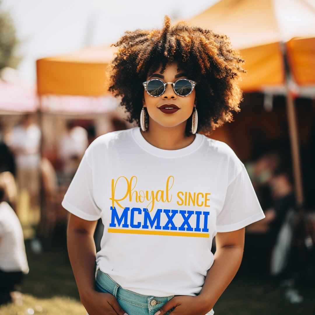 Rhoyal Since MCMXXII Unisex Sorority Tee • Crew Neck White T-Shirt