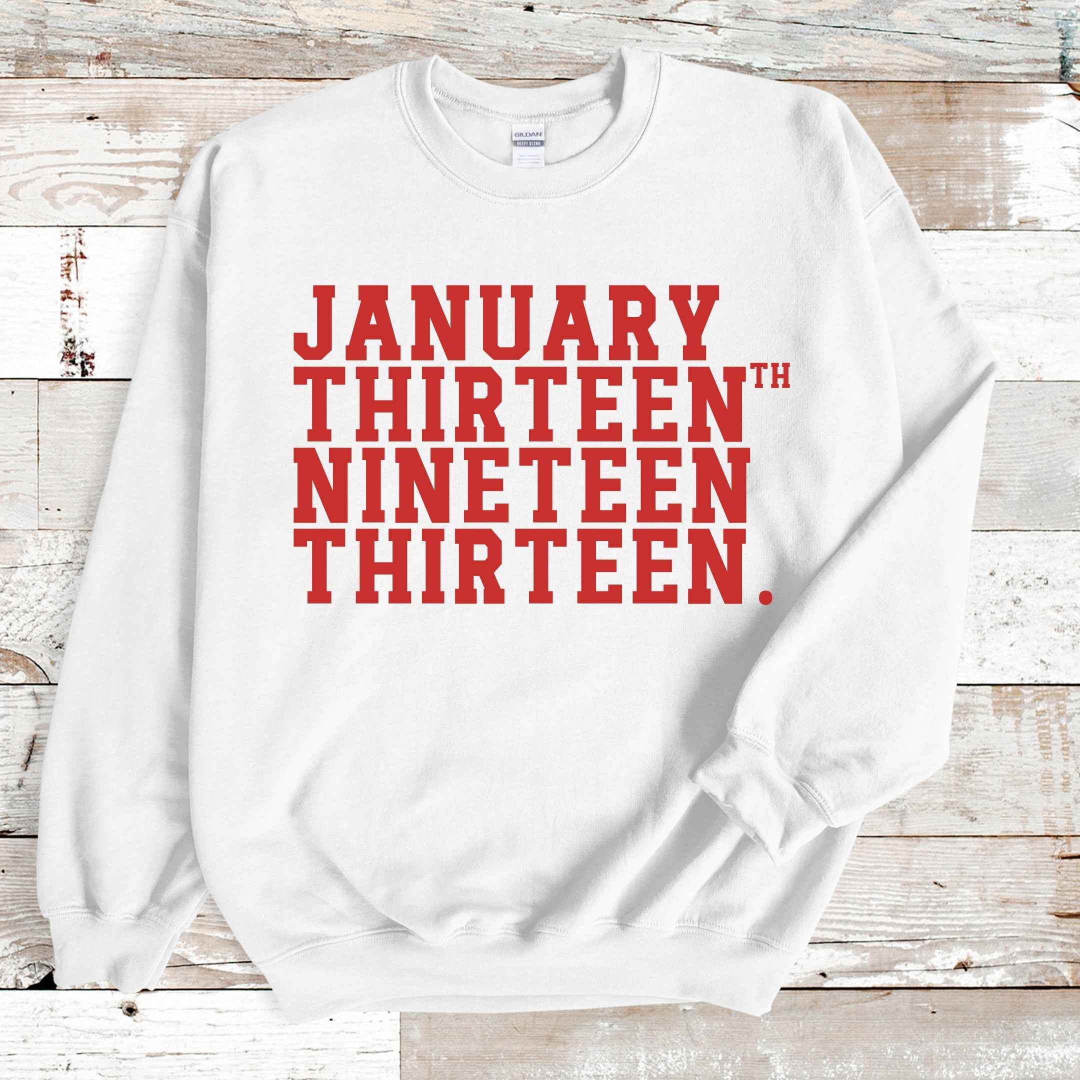 Vintage January Thirteenth Crewneck Pullover Sweatshirt White Sweater