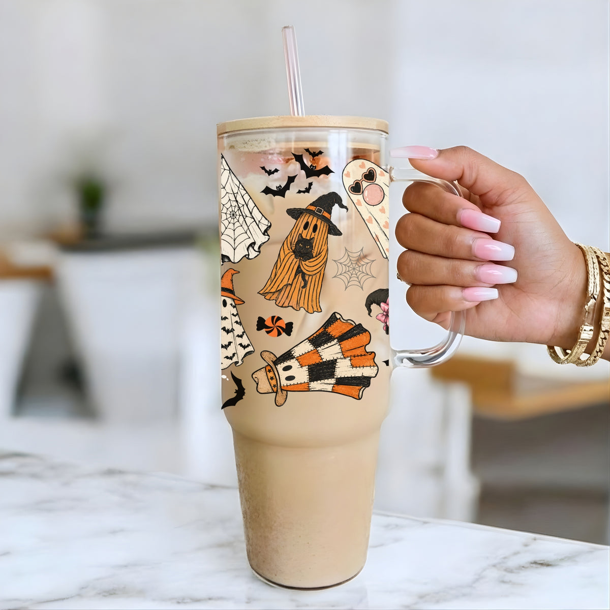 Spooky Cute Ghosts Glass Cup