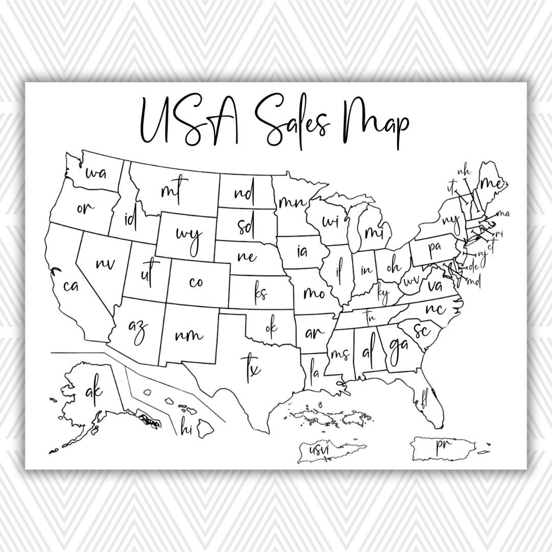 USA sales map with state outlines on a white background