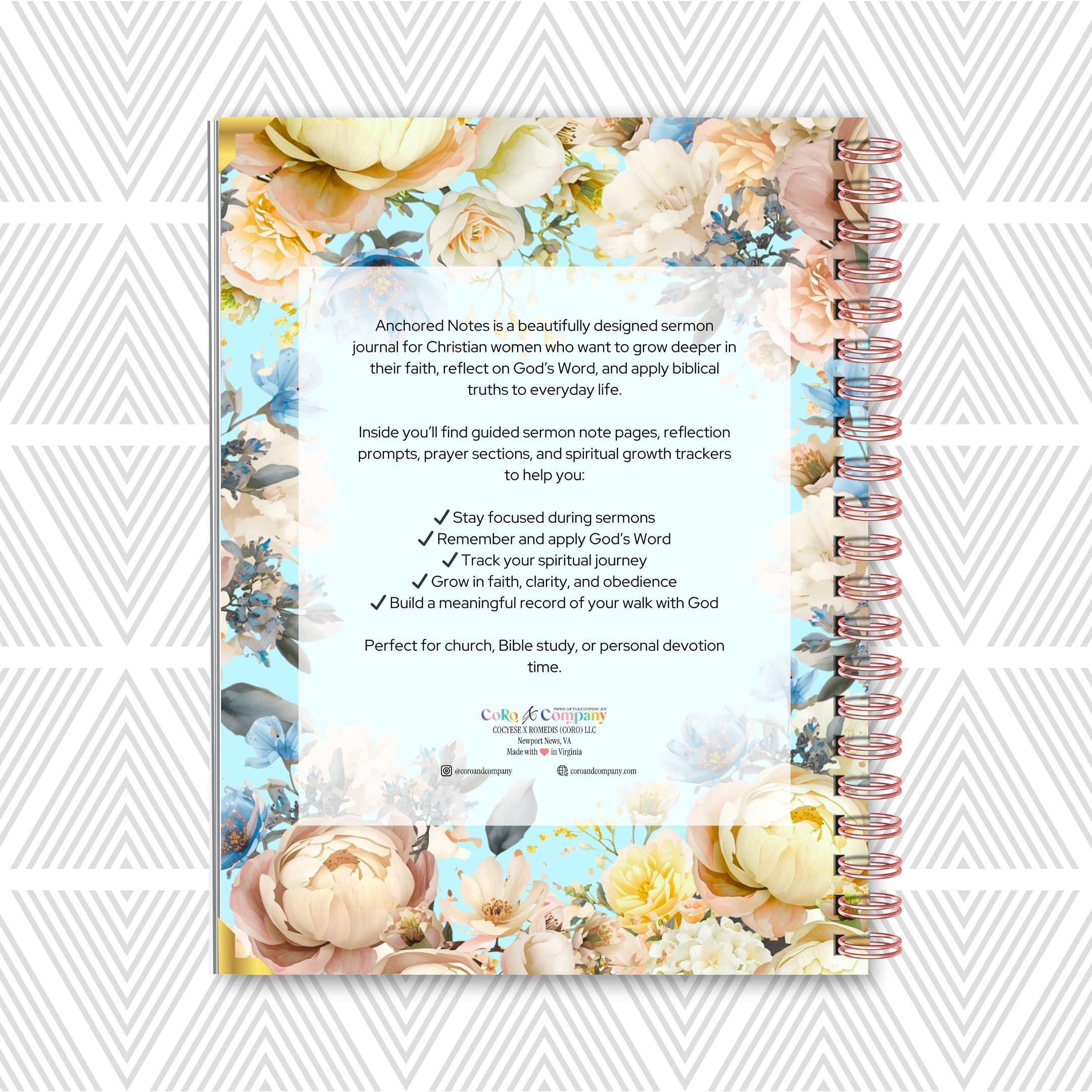 Anchored Notes Sermon Notes journal back cover with text on a white background